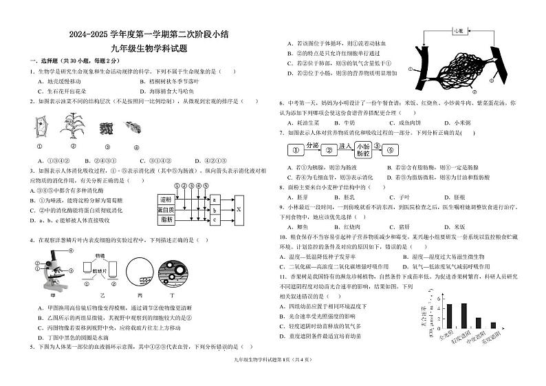 广东省揭阳真理中学2024-2025学年九年级上学期第二次月考生物试题第1页