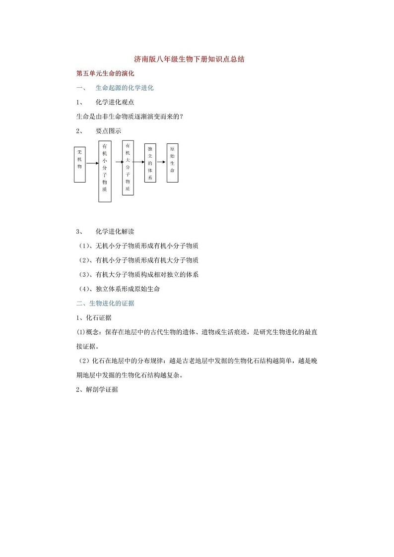 济南版初中生物八年级下册知识点第1页