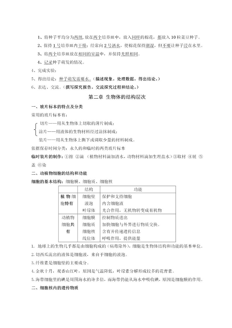 冀少版初中生物七年级上册知识梳理第3页