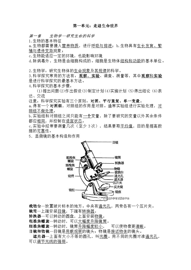苏科教版初中生物七上知识点第1页