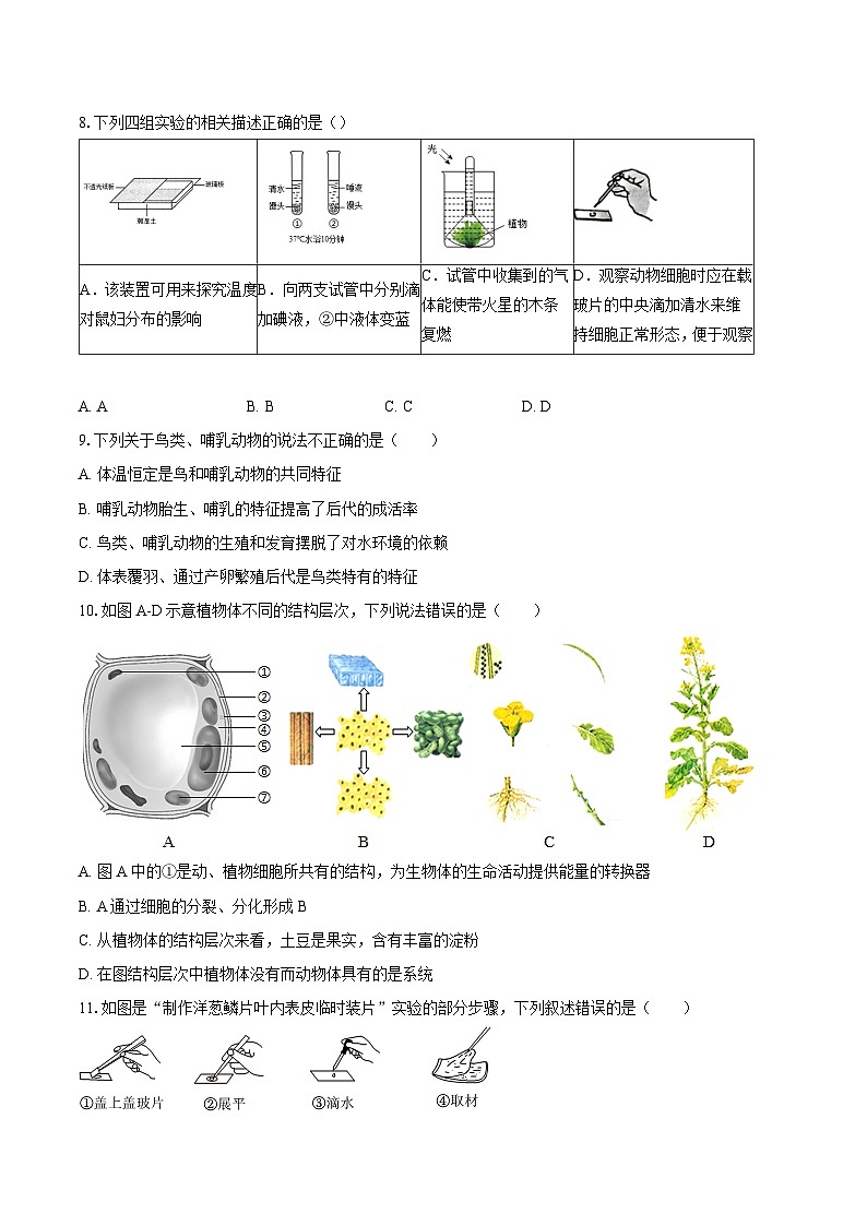 苏教版（2024新版）七年级上册生物期末考试模拟试卷（含答案解析）第2页