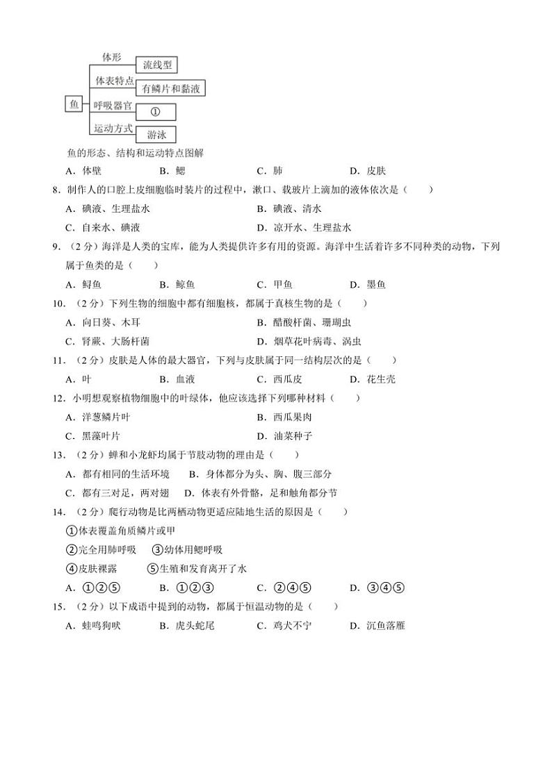 2024～2025学年辽宁省鞍山市台安县七年级(上)12月月考生物试卷(含答案)第2页