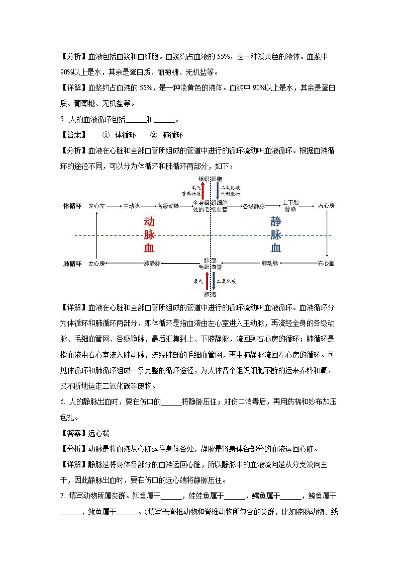 2023~2024学年河北省邯郸市大名县七年级上学期期末生物试卷(解析版)第2页