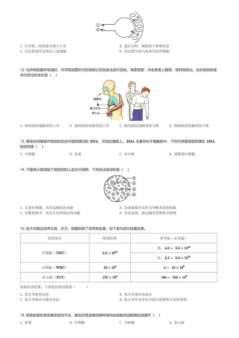 山东省枣庄市第四十中学2023-2024学年七年级(下)第一次月考生物试卷(含解析)第3页