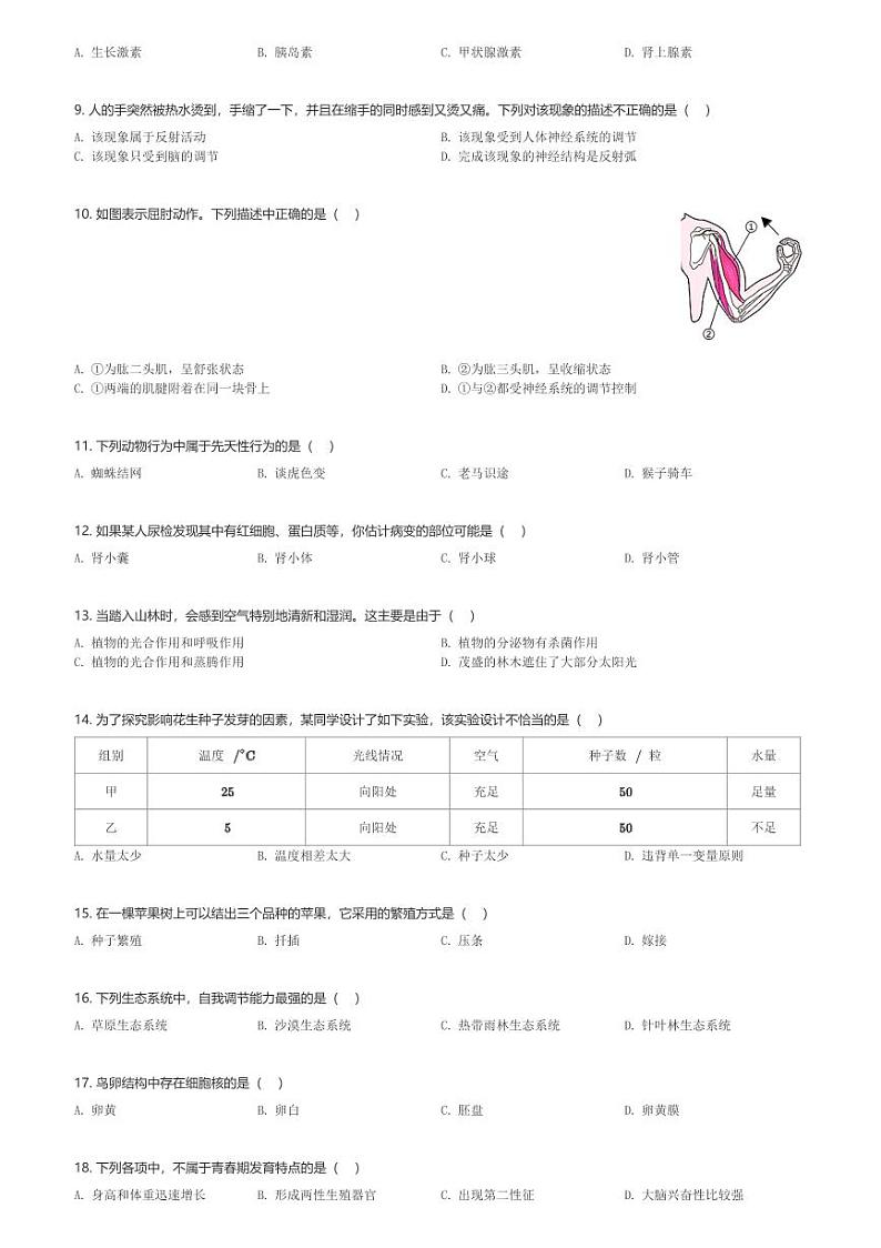 江苏省宿迁市泗洪县2023-2024学年八年级(下)期中生物试卷(含解析)第2页