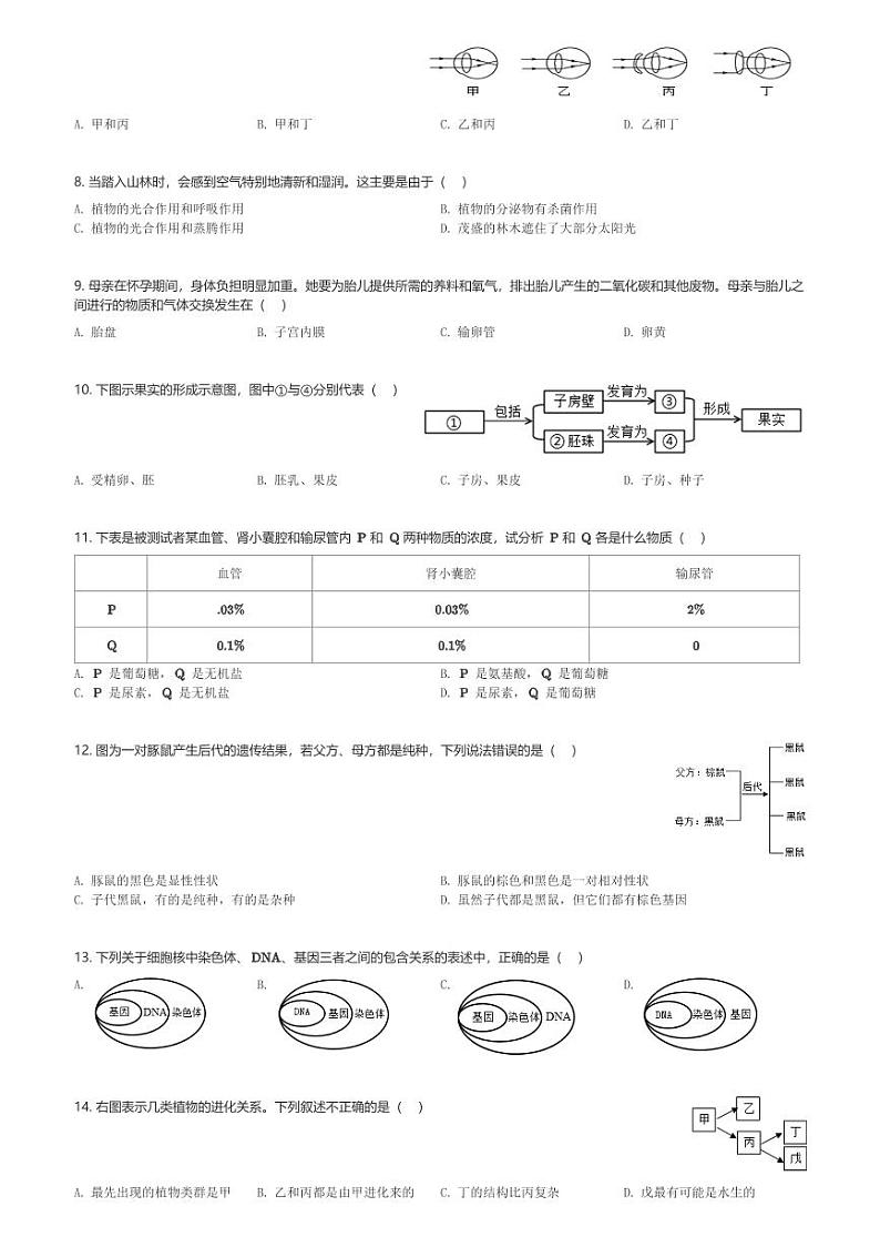 江苏省宿迁市沭阳县怀文中学2023-2024学年八年级(上)期末生物试卷(含解析)第2页