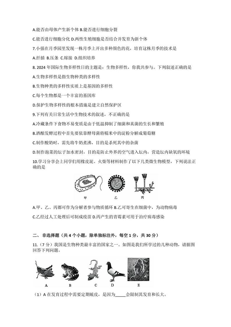 2024～2025学年湖北省孝感市孝昌县协作体八年级(上)12月月考生物试卷(含答案)第2页