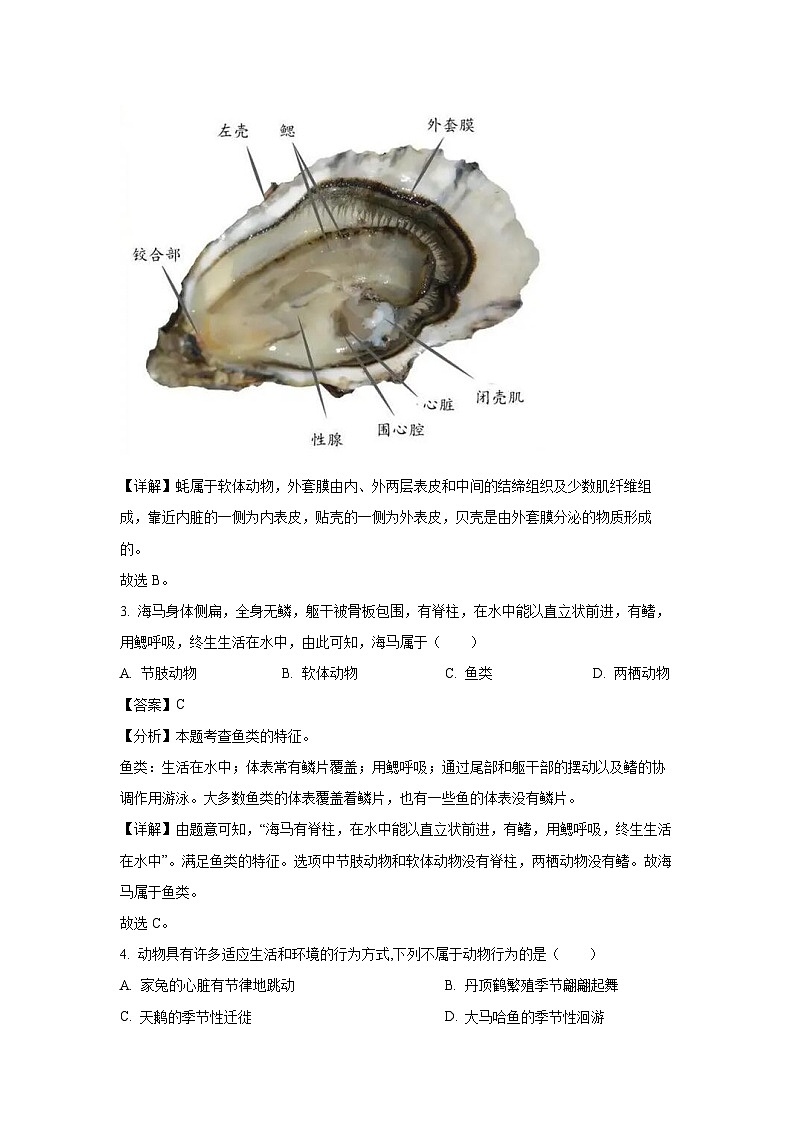 福建省福州市台江区2023-2024学年八年级上学期期末适应性练习生物试卷（解析版）第2页