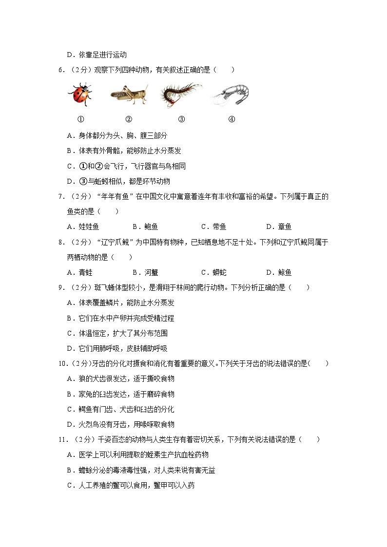 河南郑州2023-2024学年八年级上学期生物期末卷及答案第2页