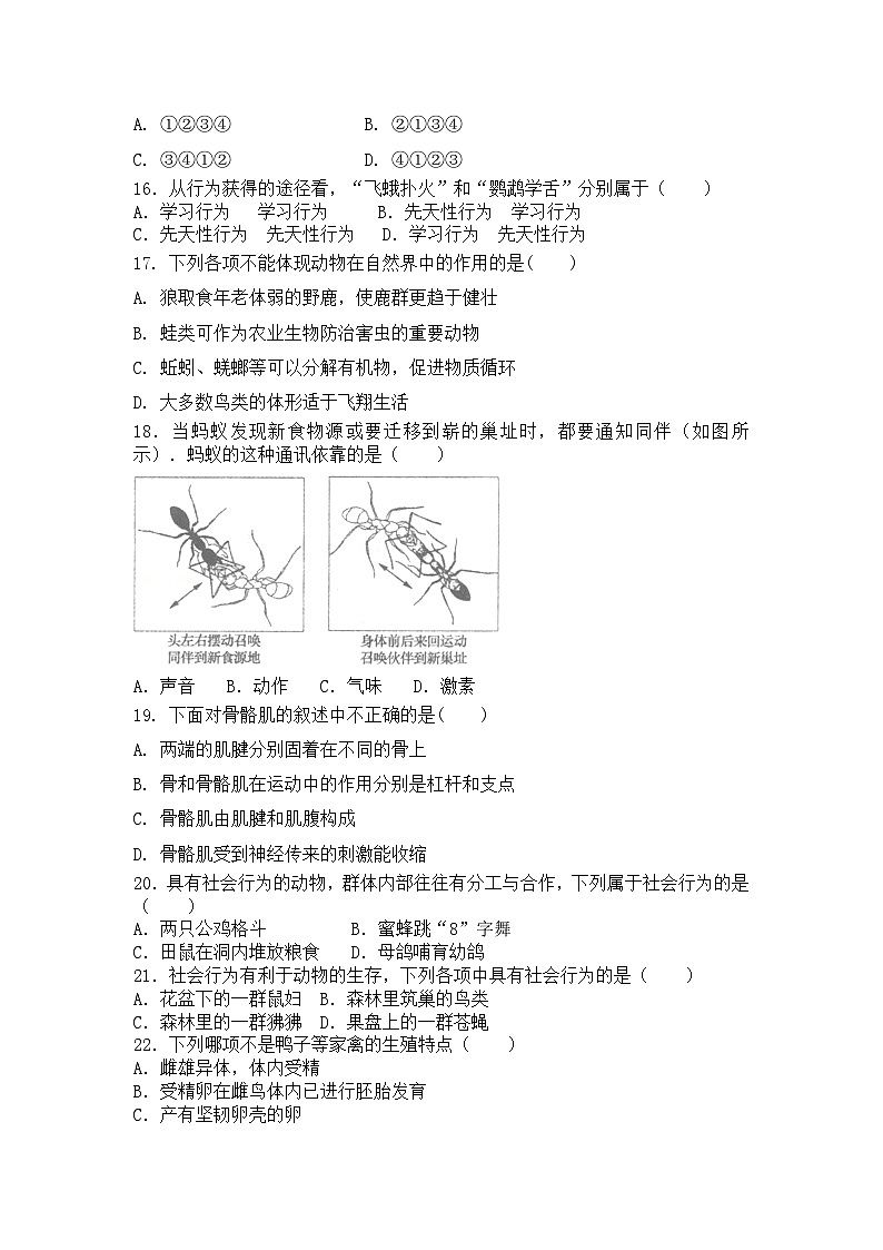 河南郑州中原区第一中学2023…八年级上学期生物期中卷及答案第3页