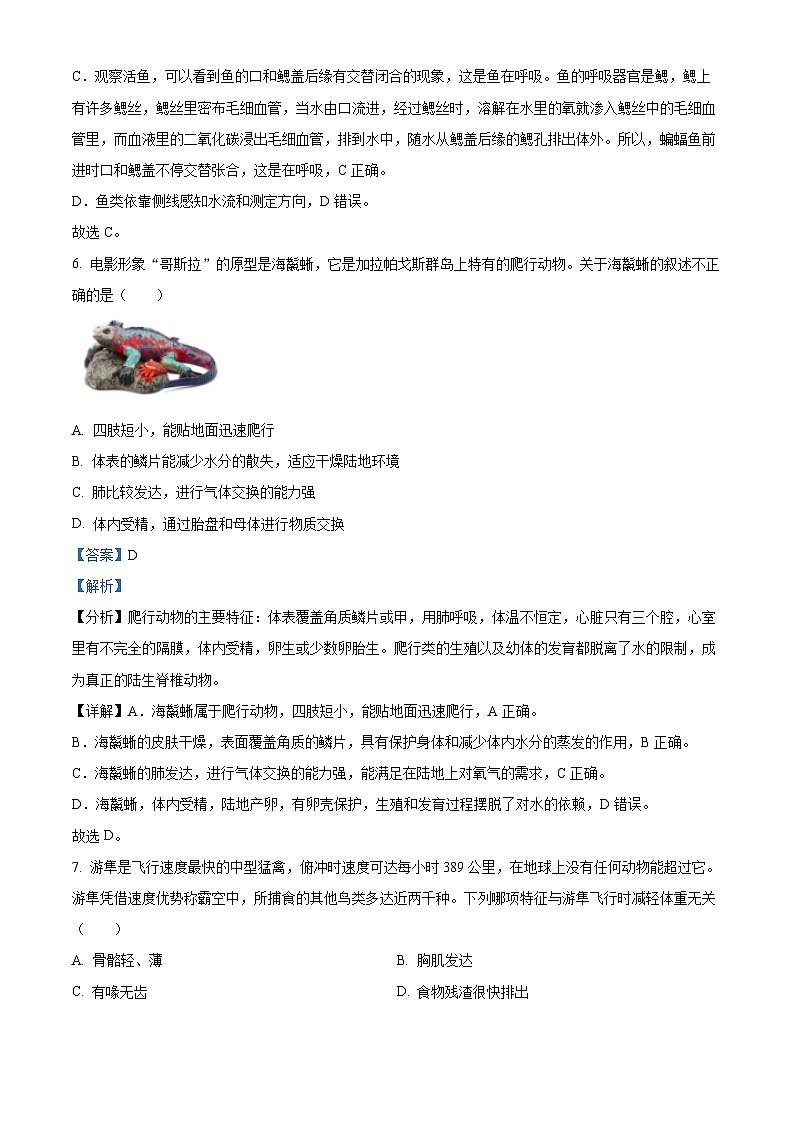 湖南长沙雅礼集团2023-2024学年八年级上学期生物期中卷及答案第3页