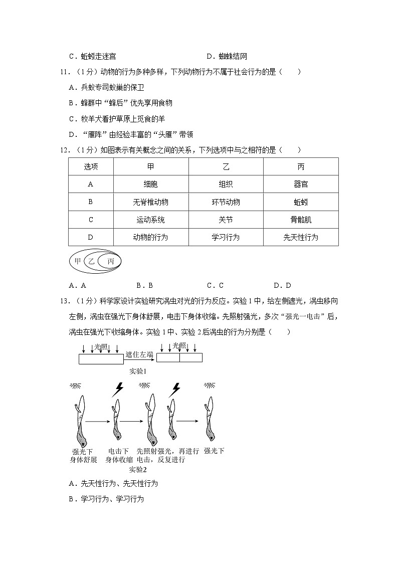 山西忻州原平市2023-2024学年八年级上学期生物期中卷及答案第3页