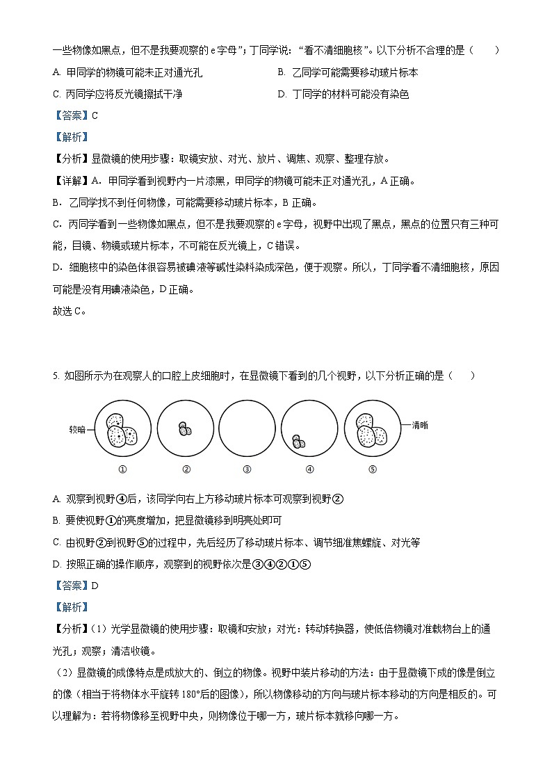 山东省滨州市无棣县2024-2025学年七年级上学期期中生物学试题（A）（解析版）-A4第3页