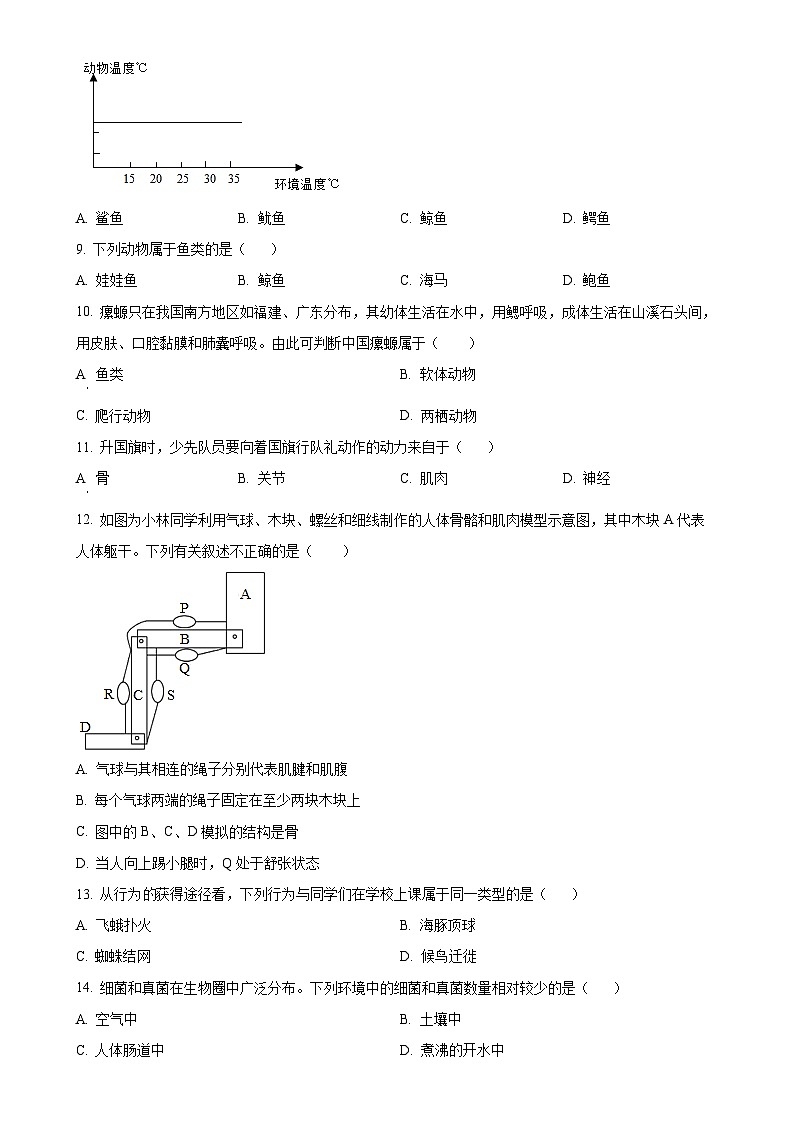 福建省漳州市第三中学2024-2025学年八年级上学期期中生物试题（原卷版）-A4第2页