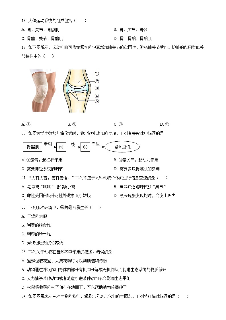 福建省三明市尤溪县2024-2025学年八年级上学期期中生物学试题（原卷版）-A4第3页