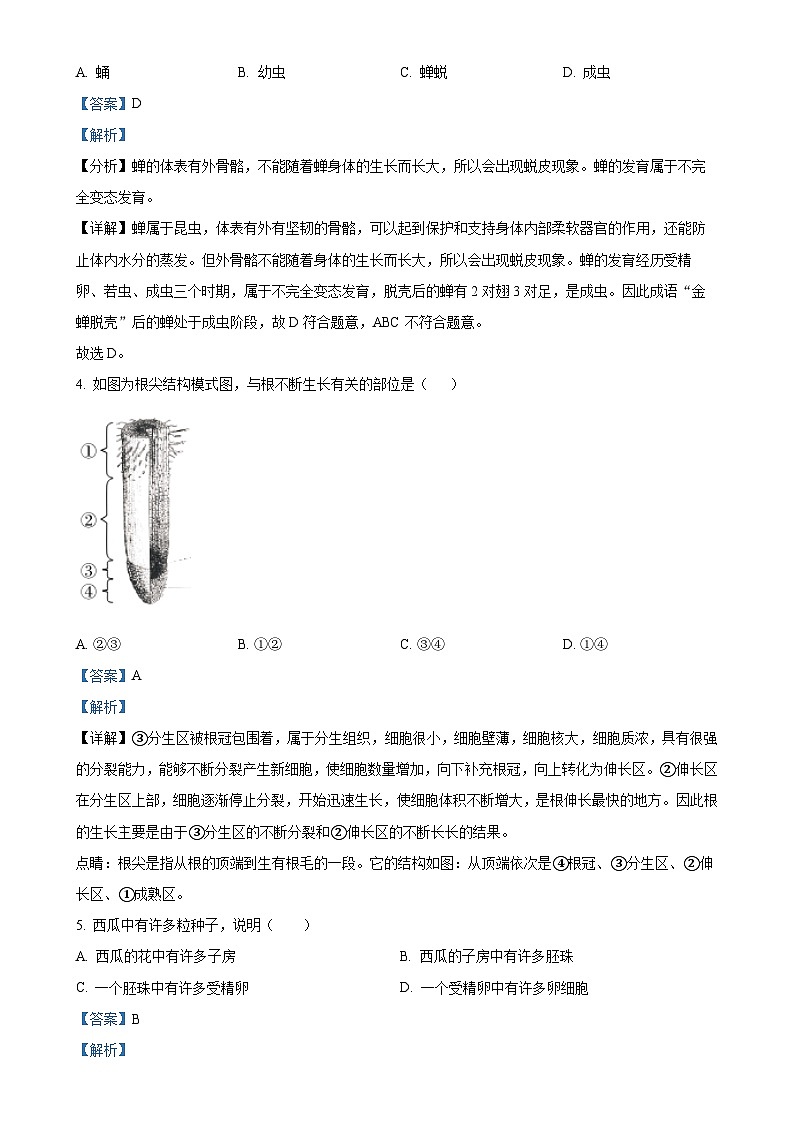 山东省德州市乐陵市2024-2025学年八年级上学期期中生物学试题（解析版）-A4第2页