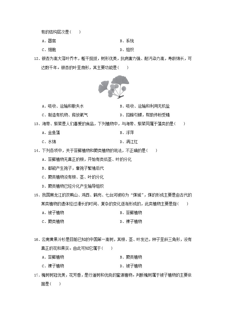 2024七年级生物上学期期中学情评估试卷（附答案冀少版）第3页