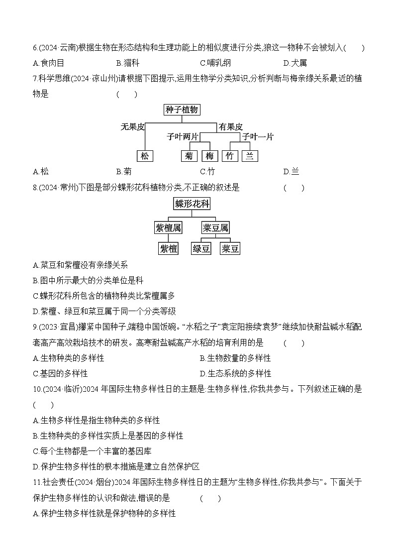 第18讲 生物的分类和生物的多样性-【专题练习】2025年中考生物一轮复习专题练习（含答案）第2页