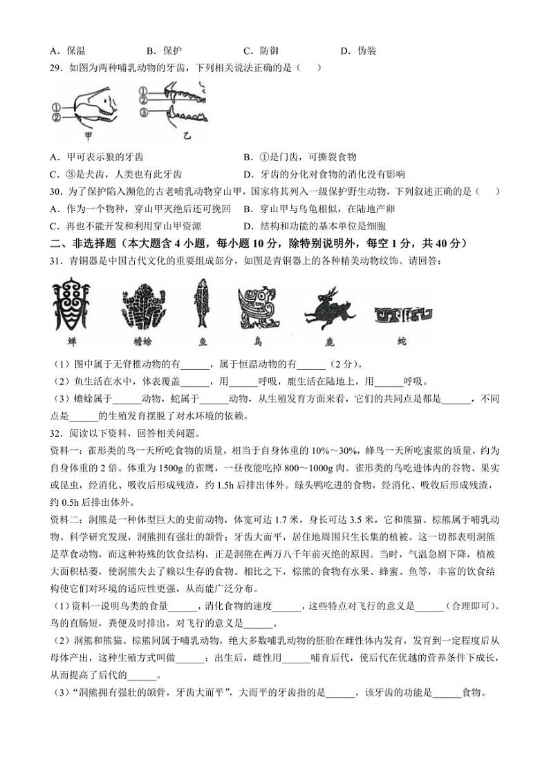 2024～2025学年广东省茂名市电白区七年级(上)第三次月测月考生物试卷(含答案)第3页