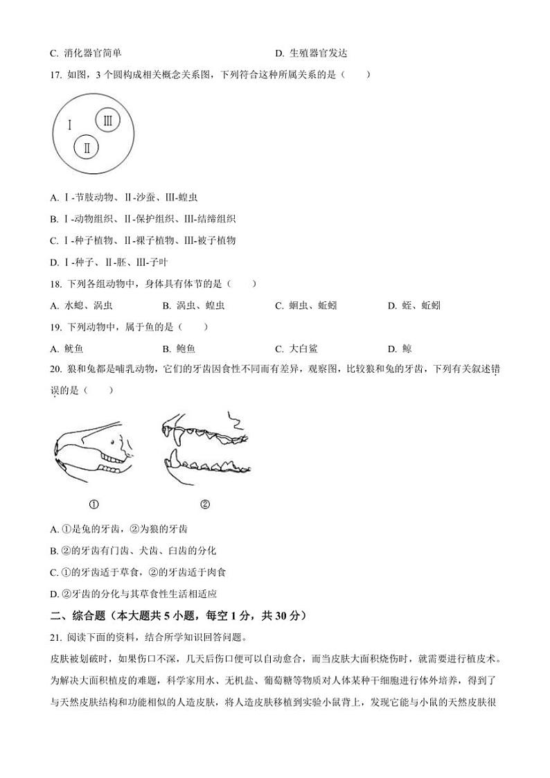 2024～2025学年江西省南昌市校区联考(月考)七年级(上)第三次月考生物试卷(含答案)第3页