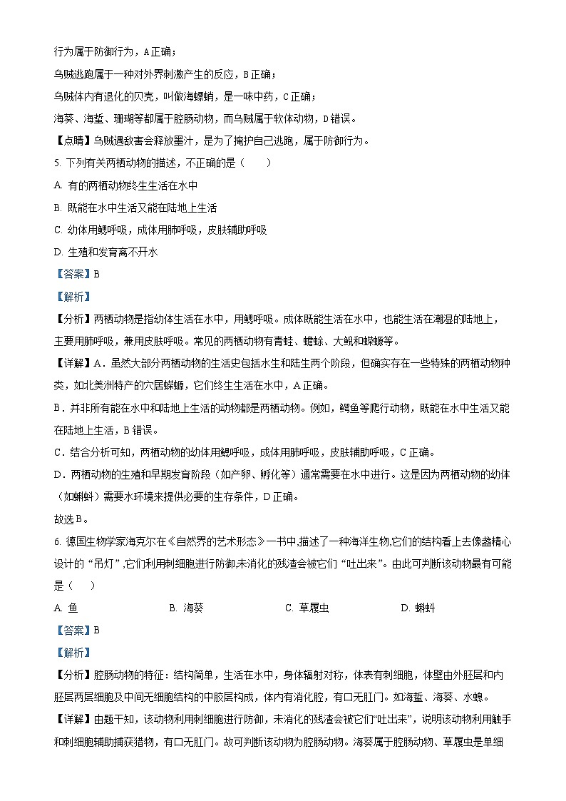 湖南省邵阳市新邵县2024-2025学年八年级上学期期中生物学试题（解析版）-A4第3页