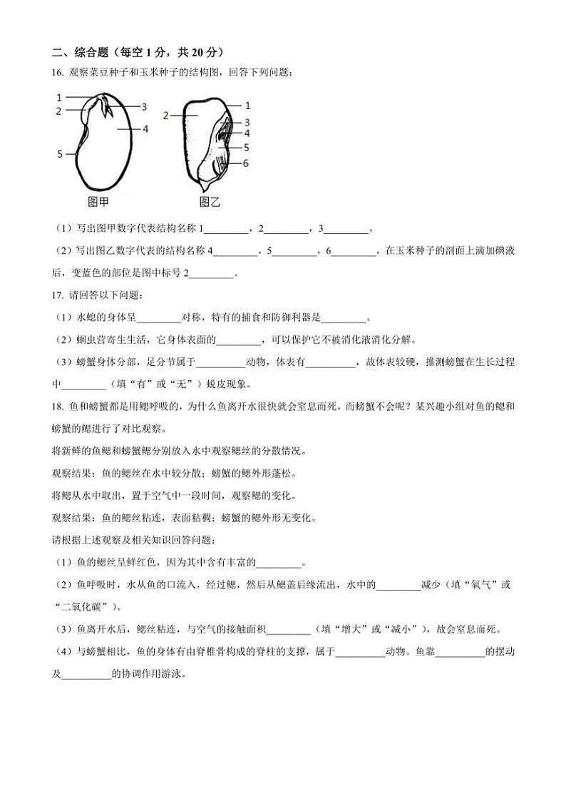 2024～2025学年山西省大同市三中七年级上12月月考生物试卷(含答案)第3页