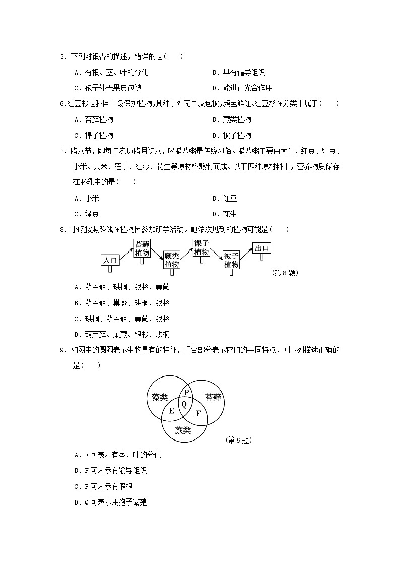 福建省2024七年级生物上册第二单元多种多样的生物第一二章学情评估试卷（附答案人教版）第2页