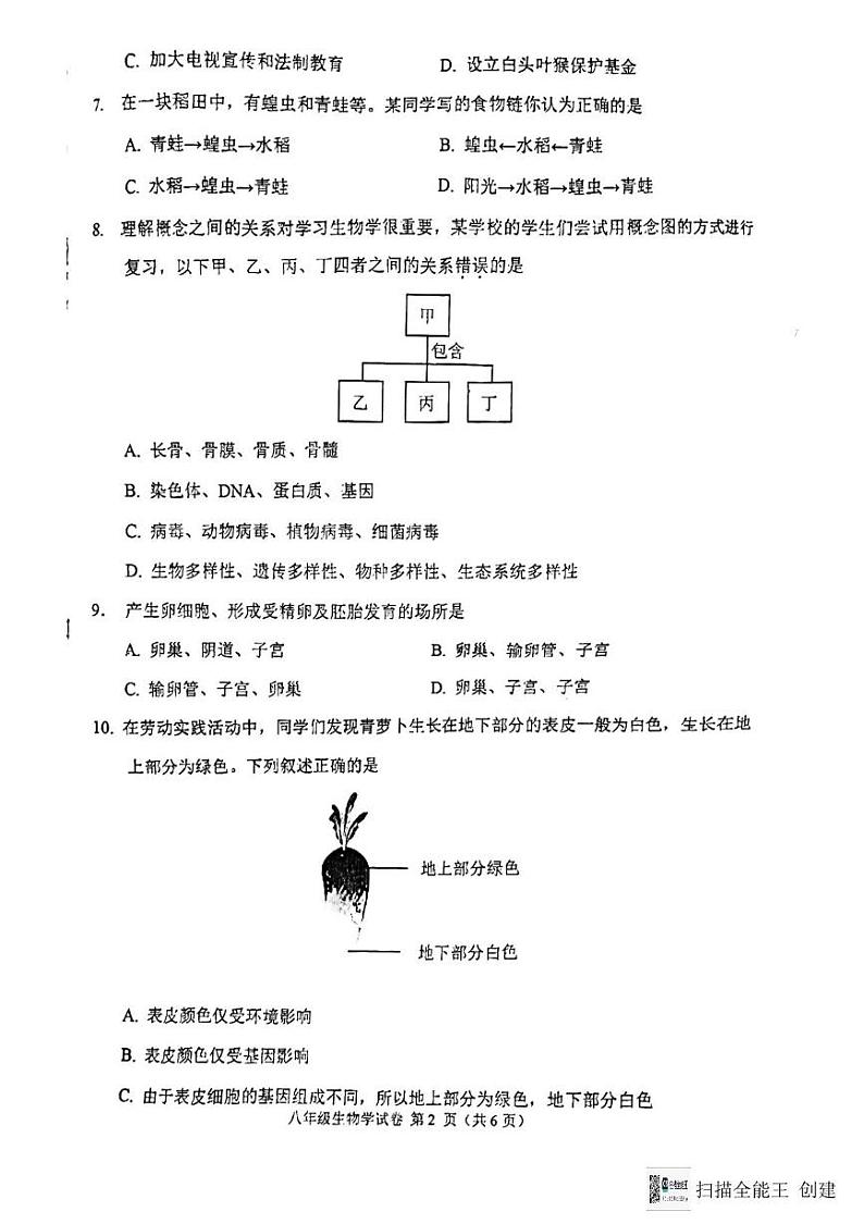 辽宁省抚顺市新抚区2024-2025学年八年级上学期12月期末生物试题第2页