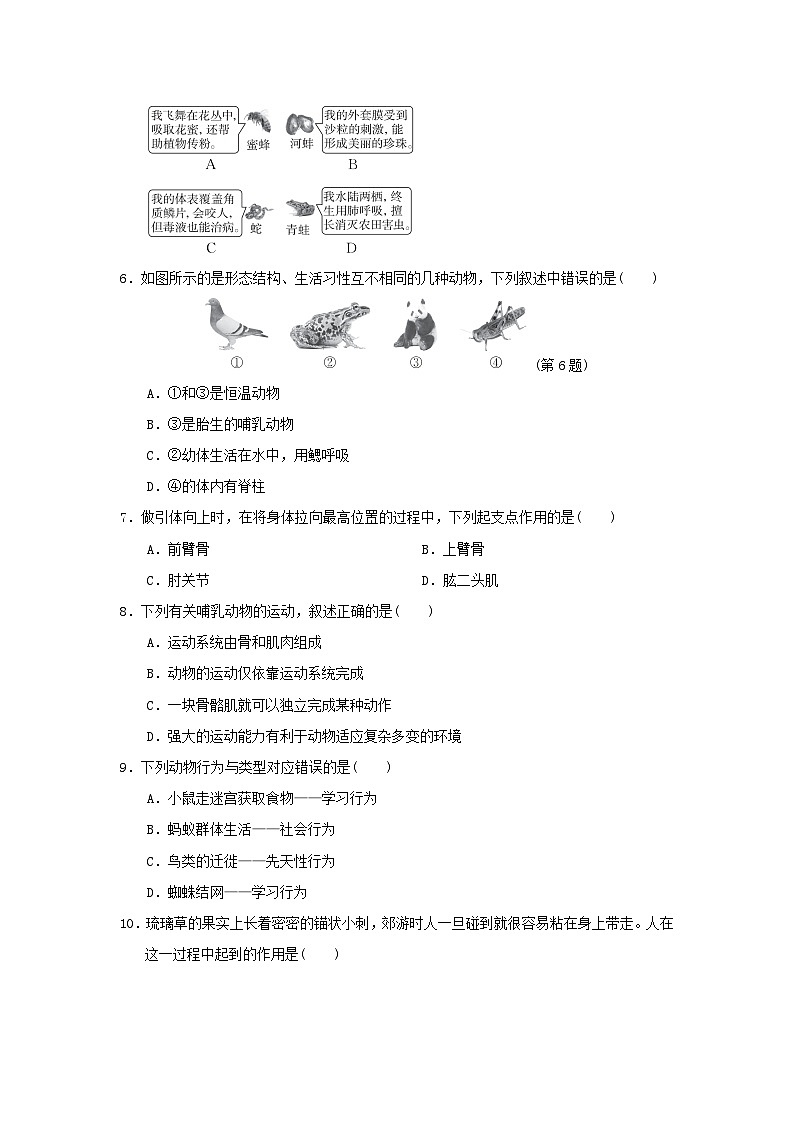 2024八年级生物上学期期末学情评估试卷（附答案人教版）第2页