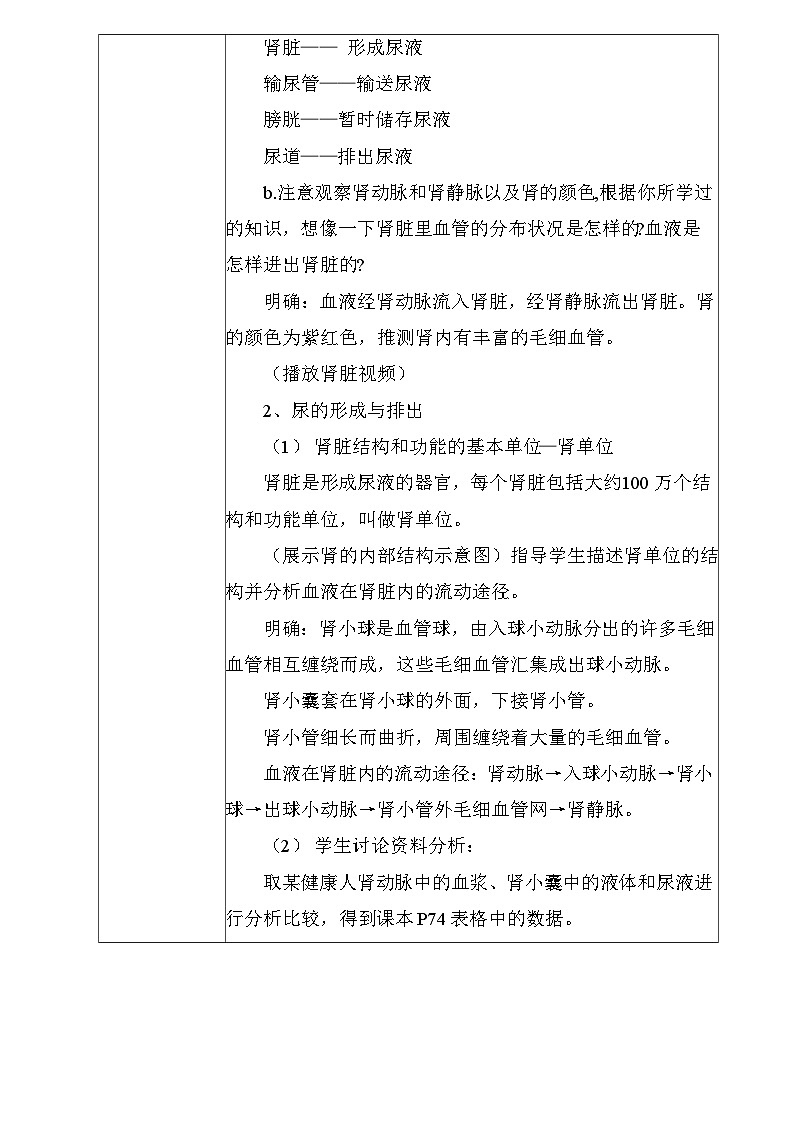 初中生物人教版七年级下册《人体内废物的排出》教学设计第3页