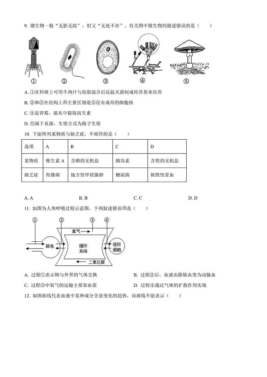 2024～2025学年山东省菏泽市牡丹区第二十二初级中学九年级上12月月考生物试卷(含答案)第3页