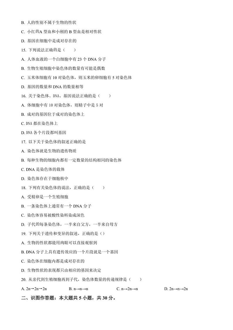 2024～2025学年河南省南阳市第三中学八年级上12月月考生物试卷(含答案)第3页