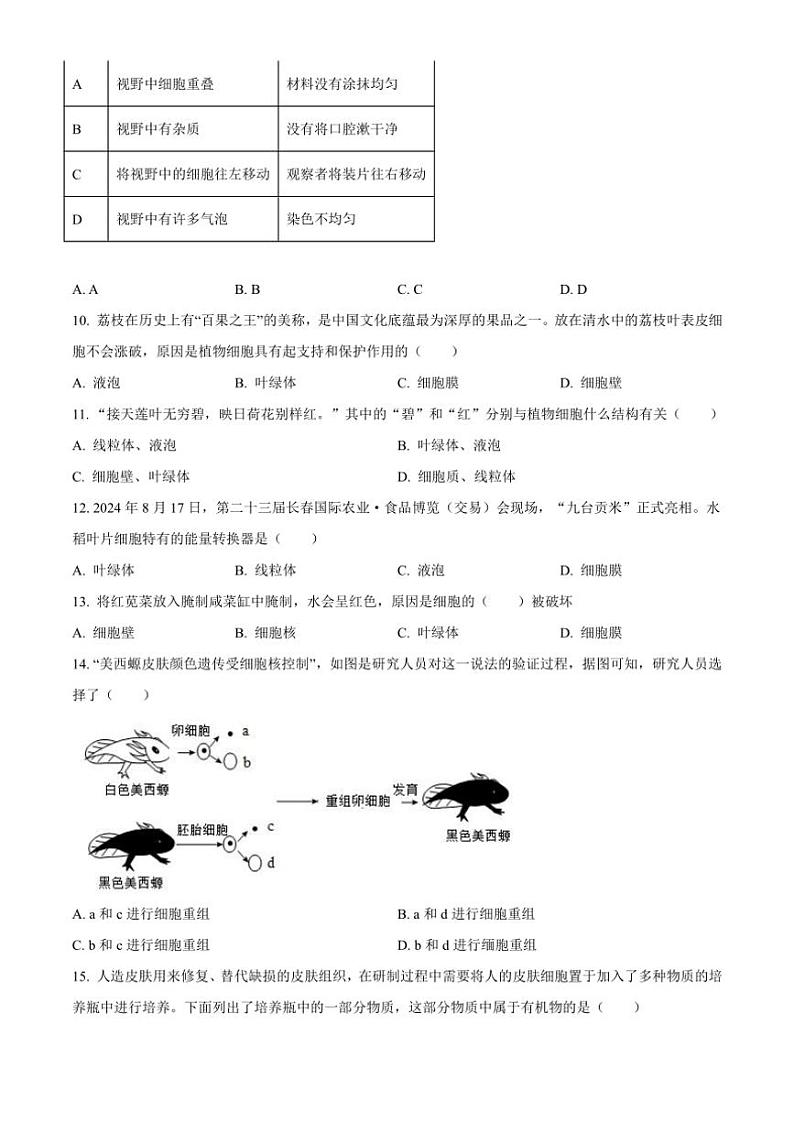 2024～2025学年广东省东莞市厚街海月学校七年级(上)期中生物试卷(含答案)第3页