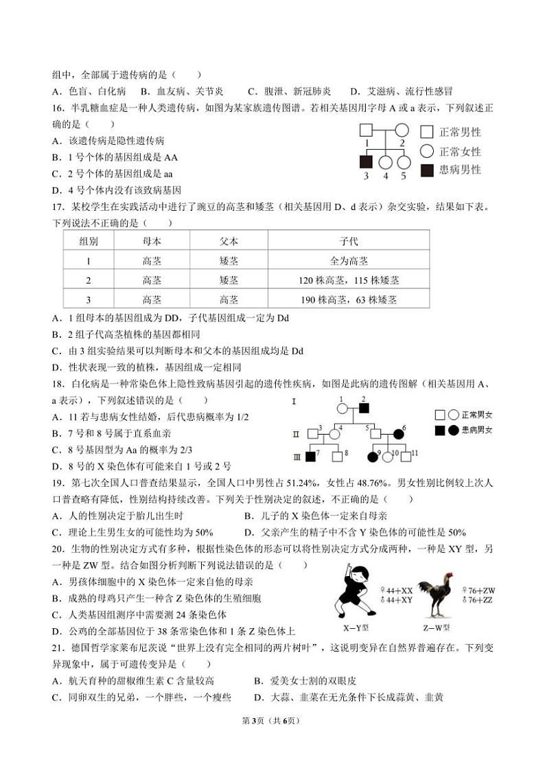 2024～2025学年山东省临沂市费县第二中学八年级(上)12月阶段检测生物试卷(含答案)第3页