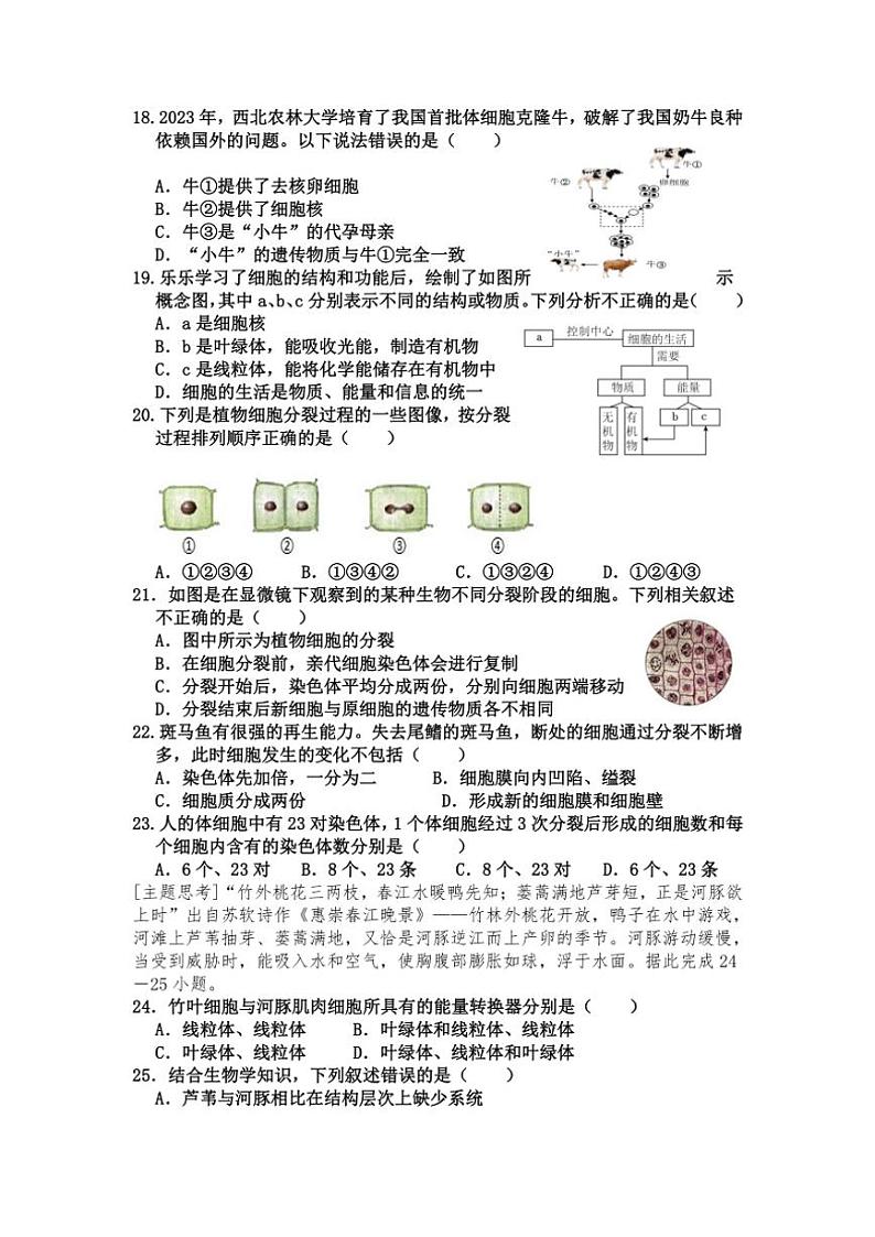 2024～2025学年广东省河源市东源县七年级(上)期中生物试卷(含答案)第3页