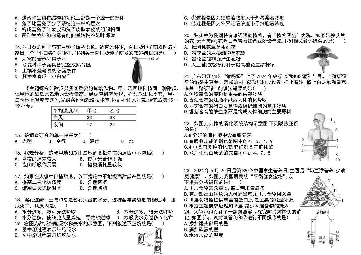 九年级生物试卷第2页