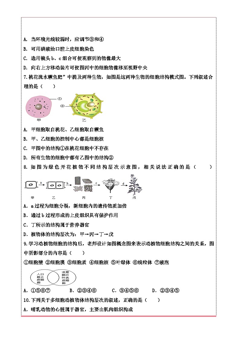 山东省齐河县潘店镇中学2024-2025学年七年级上学期期末学业检测模拟生物试卷 -A4第2页