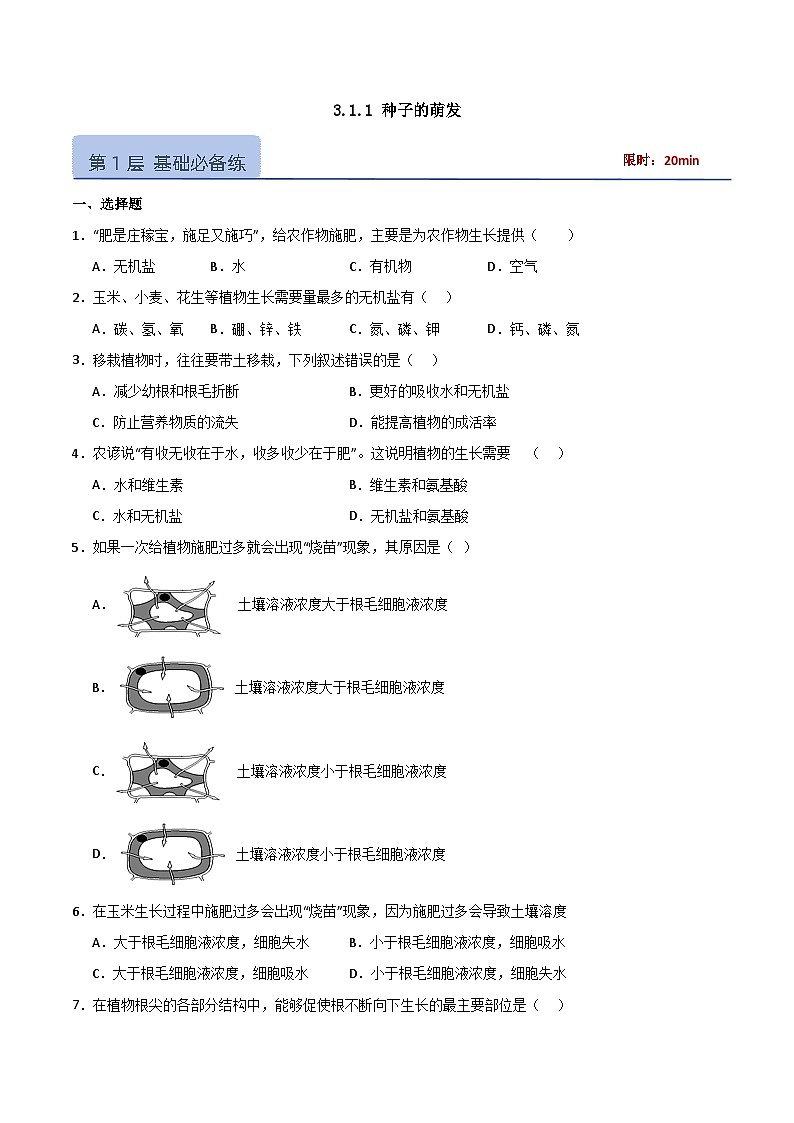 3.1.1 种子的萌发（分层作业）（原卷版）第1页