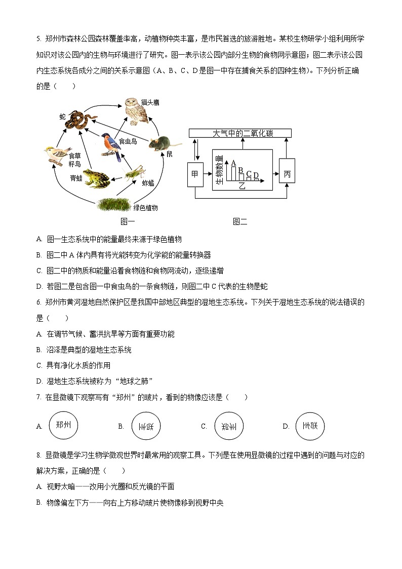 2024年人教版七年级期末生物试题（Word版，附答案）第2页