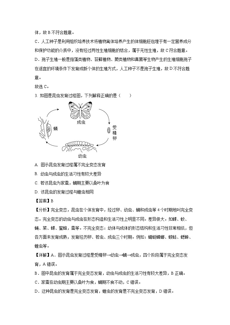 山东省临沂市费县2023-2024学年八年级（上）1月期末生物试卷（解析版）第3页