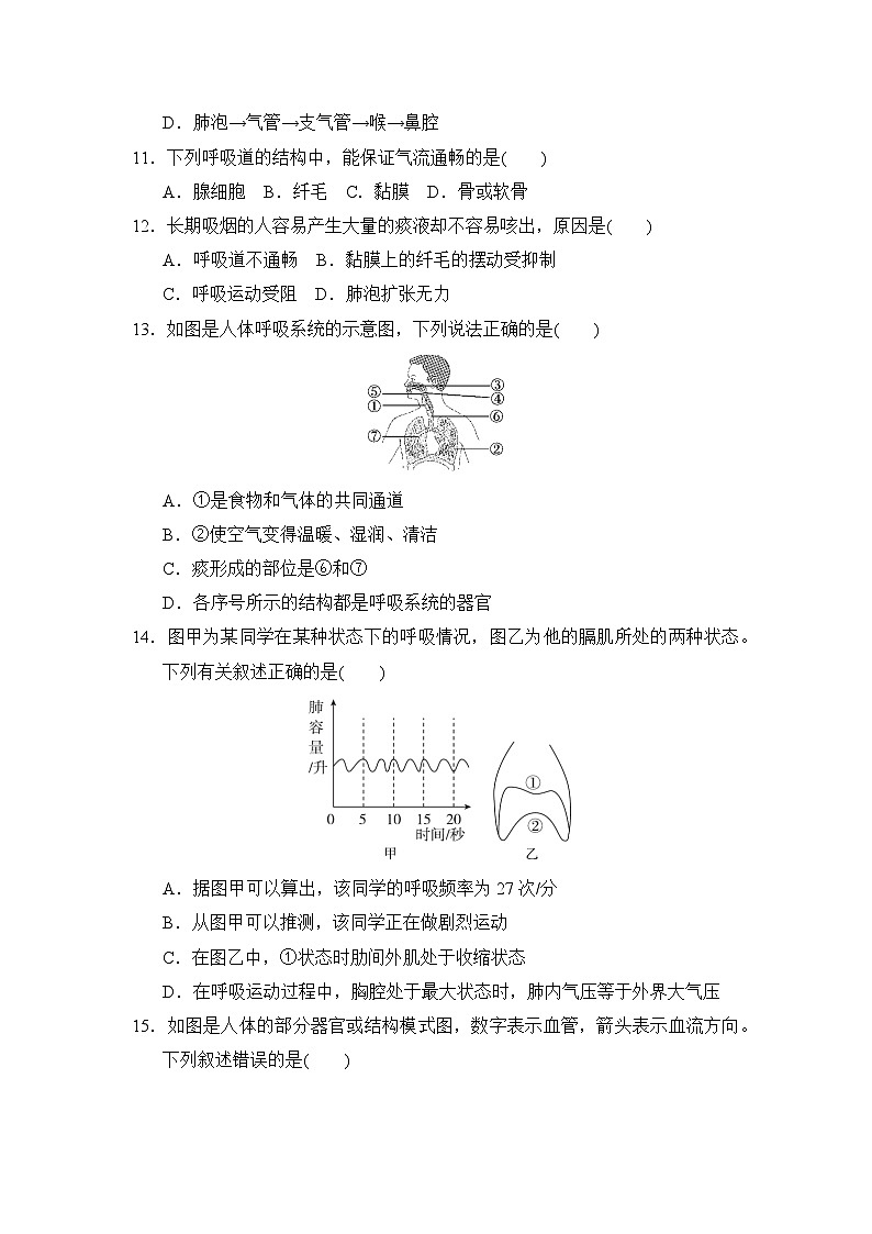冀少版（2025新版）七年级下册生物期末学业评估测试卷（含答案）第3页