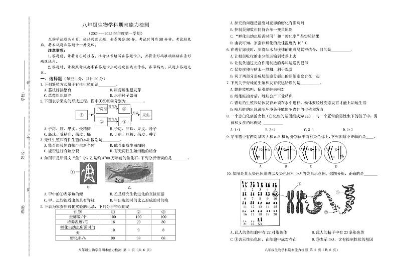 八年级生物 八年生物期末第1页