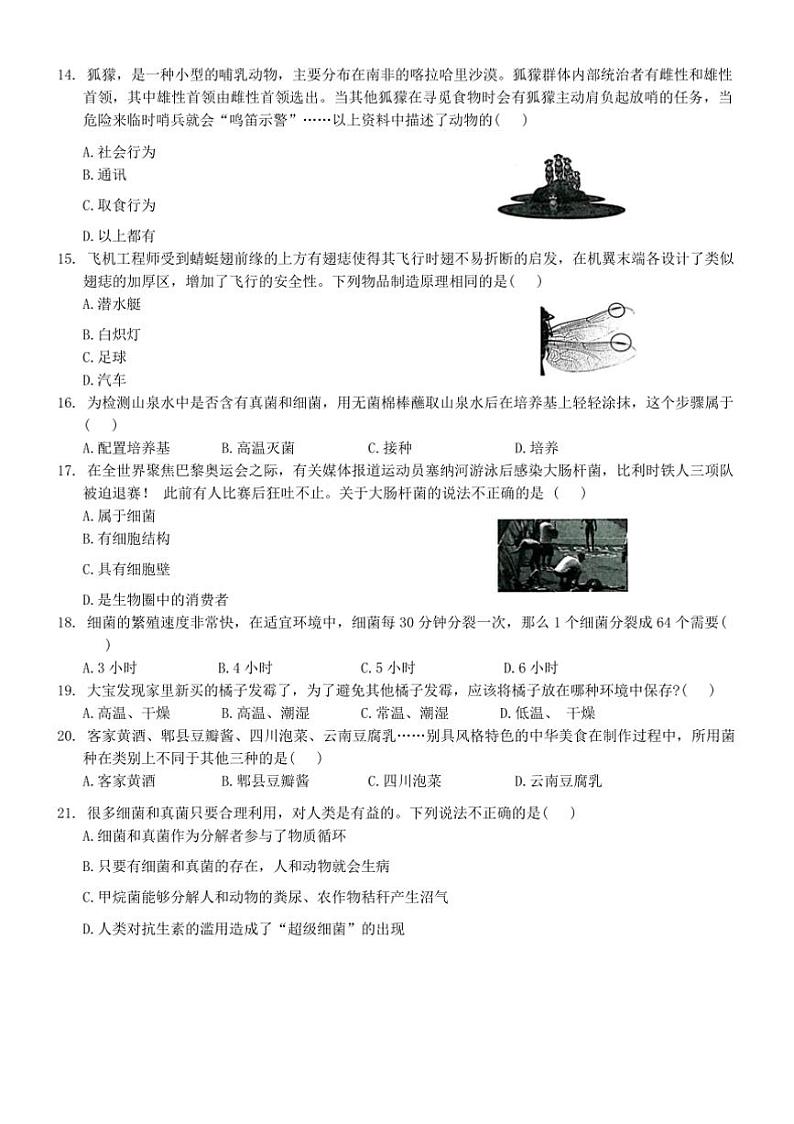 2024～2025学年广东省深圳市龙岗区宏扬学校八年级上12月期末生物试卷(含答案)第3页