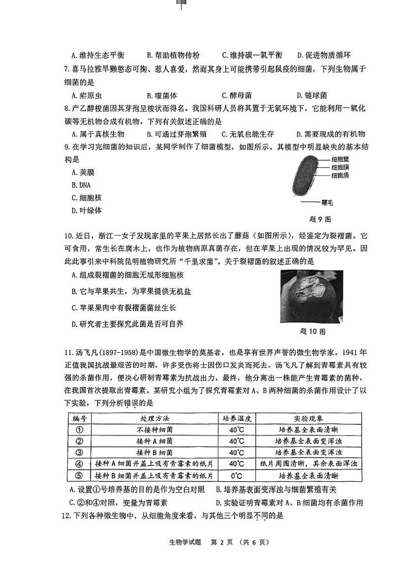 广东省江门市蓬江区2024-2025学年八年级上学期期末调研考试生物试题第2页