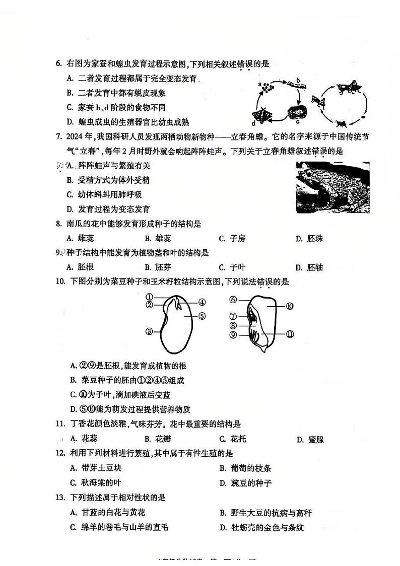 2025北京朝阳初二（上）期末真题生物试卷第2页