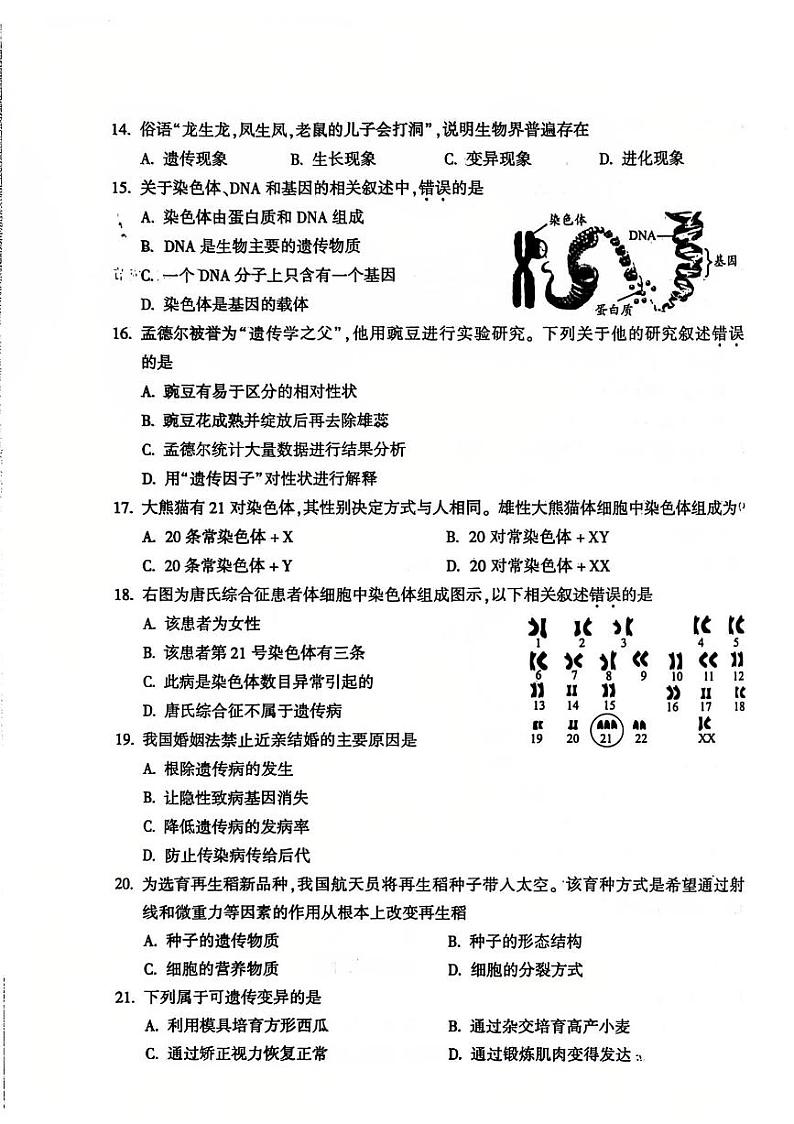 2025北京朝阳初二（上）期末真题生物试卷第3页