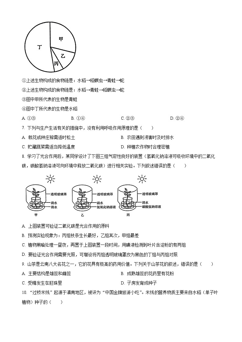 2024年云南省初中学业水平考试生物试题卷（原卷版）第2页