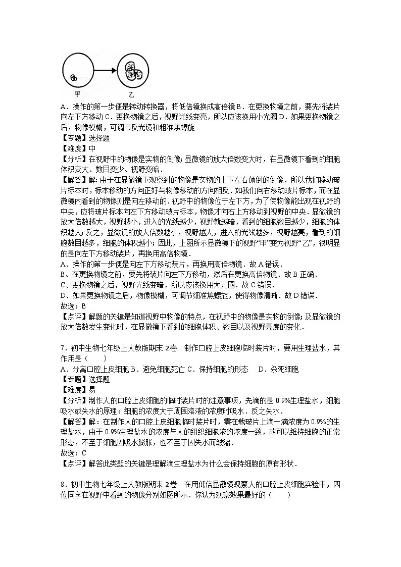 人教部编版生物七年级上册期末测试卷3（Word版，附答案）第3页