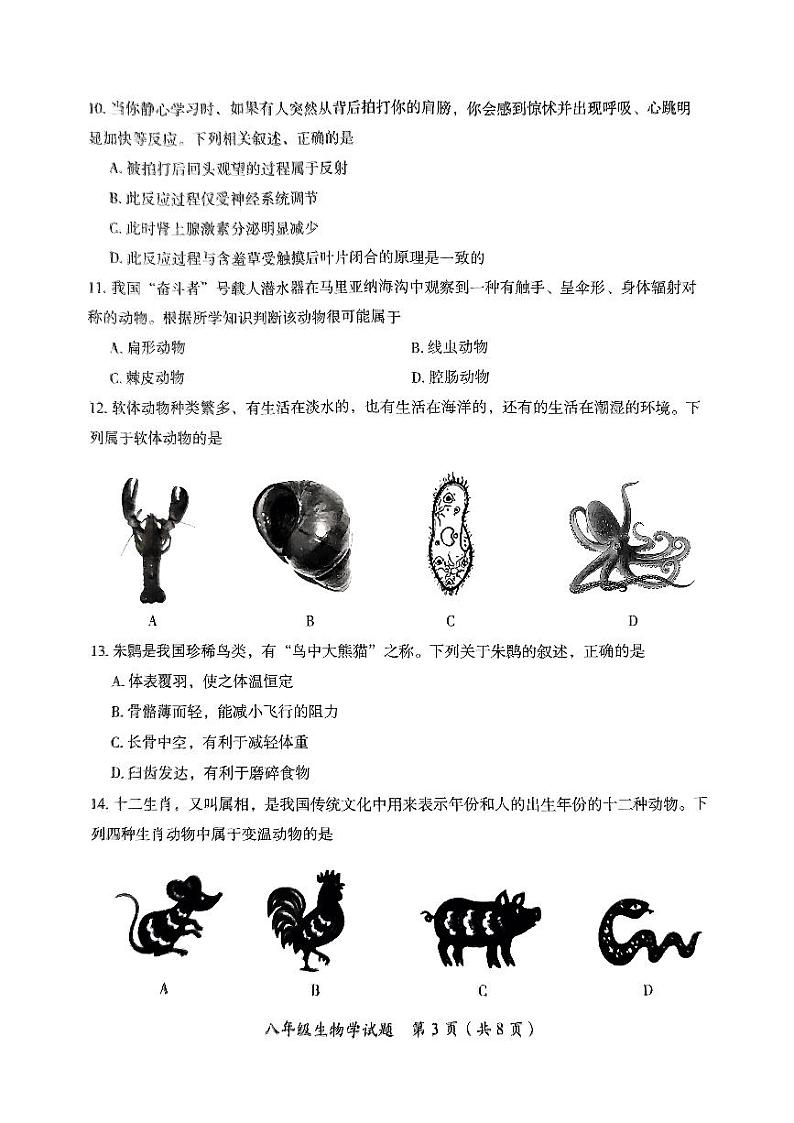 湖南省郴州市2024-2025学年八年级上学期期末考试生物试题第3页