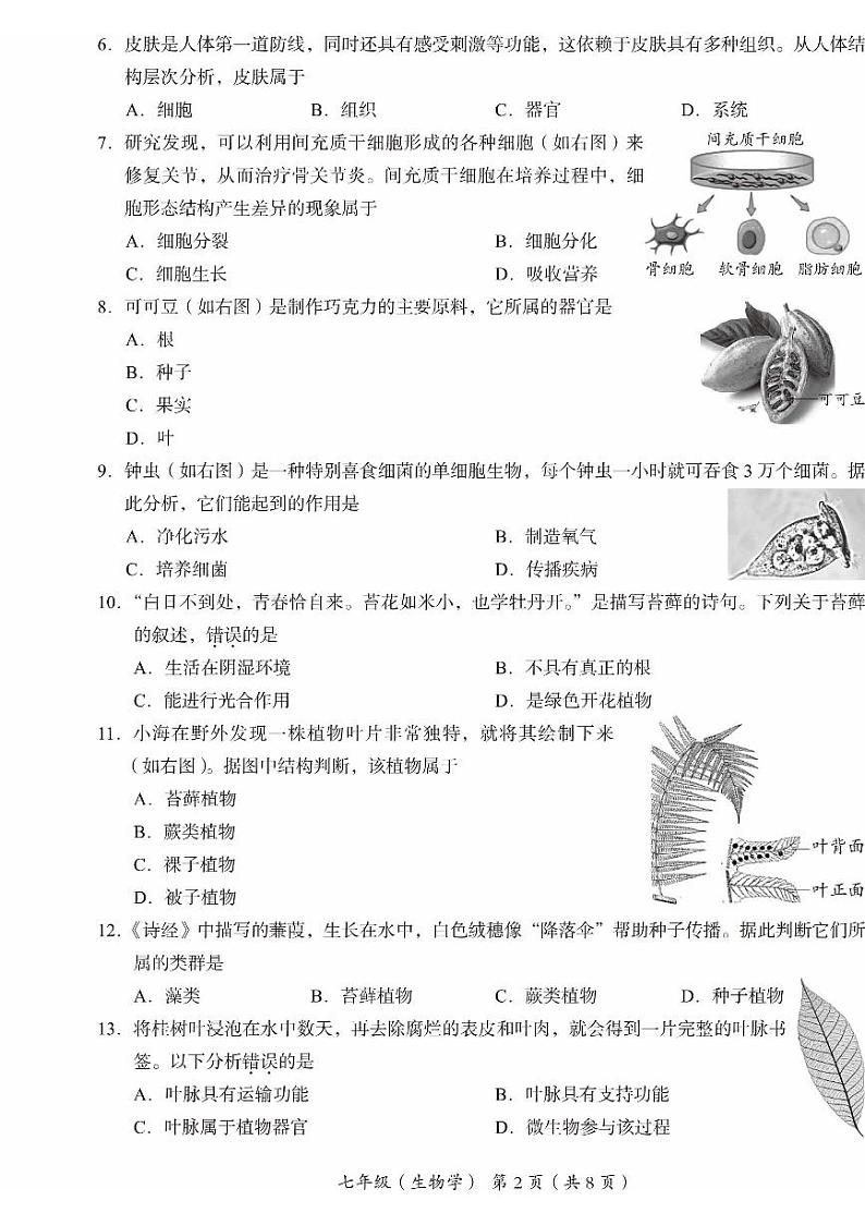 2025北京海淀初一（上）期末生物试卷第2页